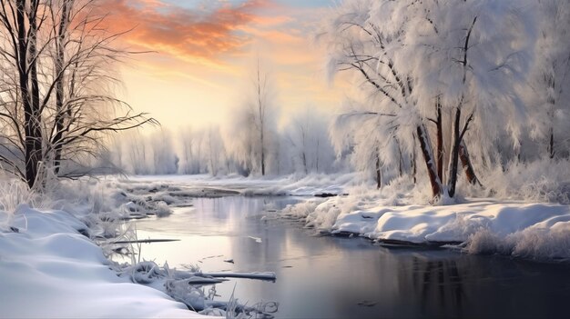 Beautiful winter landscape background AI generate