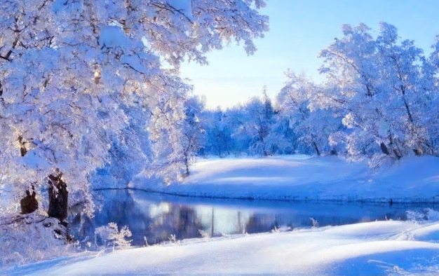 Beautiful winter landscape forests and rivers