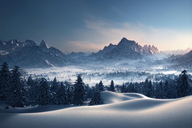 Beautiful winter landscape and high mountains