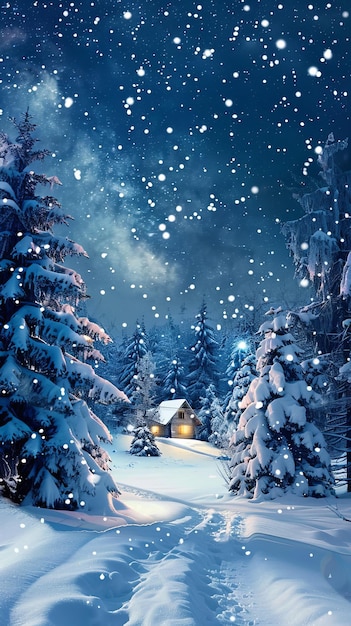 Красивый зимний пейзаж снег и елки реалистичная фотография