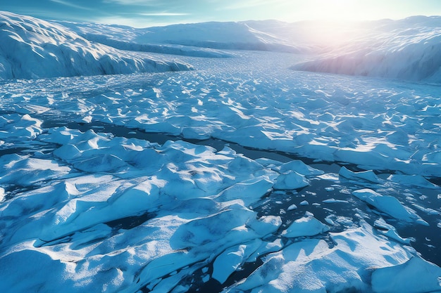 빙원과 눈 더미가 있는 아름다운 겨울 풍경