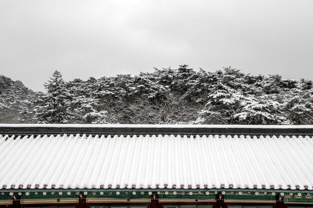 한국 전통 가옥이있는 아름다운 겨울 풍경