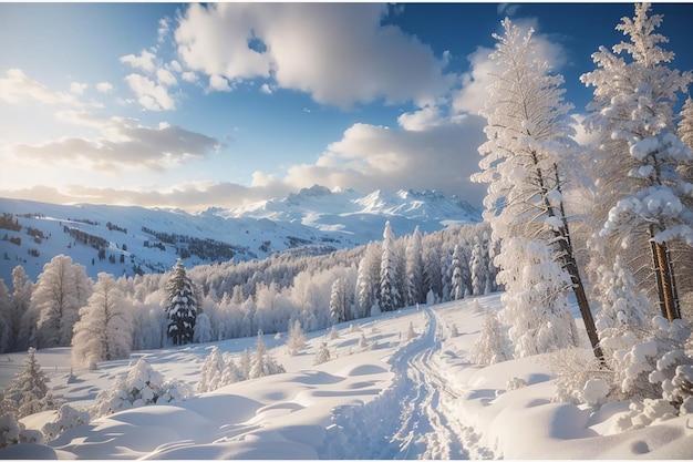 Beautiful winter landscape with snow covered trees