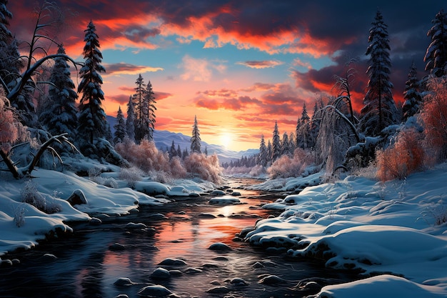 beautiful winter landscape with snow