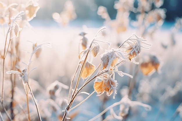 Beautiful winter morning nature closeup elements background Cold weather frosty seasonal landscape