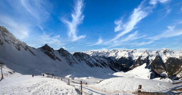 Beautiful winter mountains landscape with clear blue sky