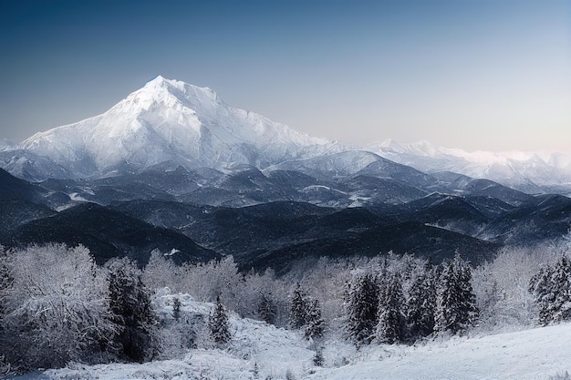 Beautiful winter mountains landscape with frozen spruce tree snowy day in alpine ski resort winter g