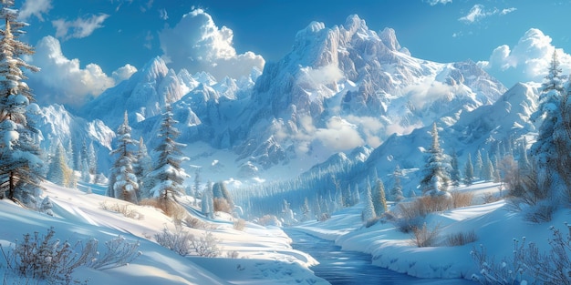 Beautiful winter nature landscape amazing mountain view scenic image of woodland frosty day on ski