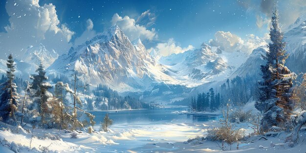 Beautiful winter nature landscape amazing mountain view scenic image of woodland frosty day on ski