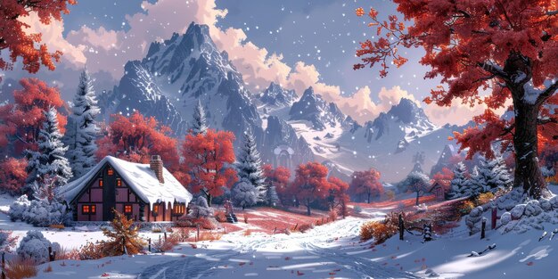 美しい冬の自然風景 素晴らしい山の景色 森の景色 スキーで寒い日
