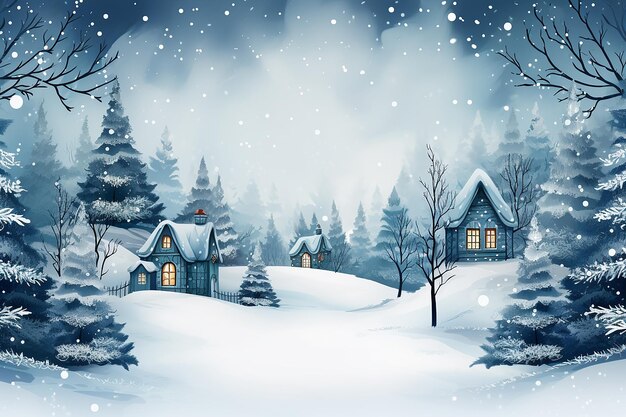 Beautiful Winter Scene with Several Houses in the
