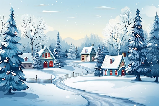 Beautiful Winter Scene with Several