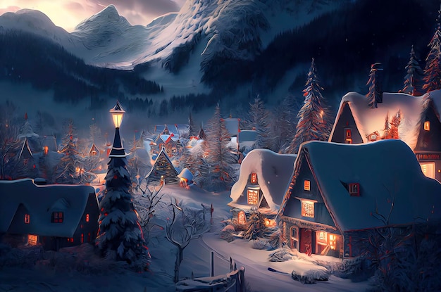 Beautiful winter scenery village in the snow