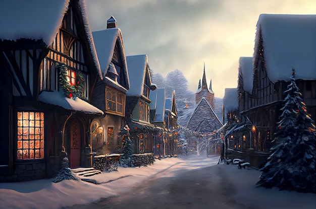 Beautiful winter scenery with christmas houses