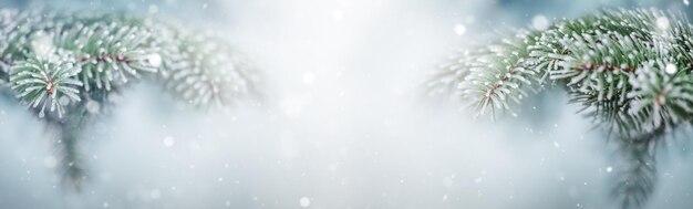 Beautiful winter snowy blurred defocused blue background Winter banner with copy space