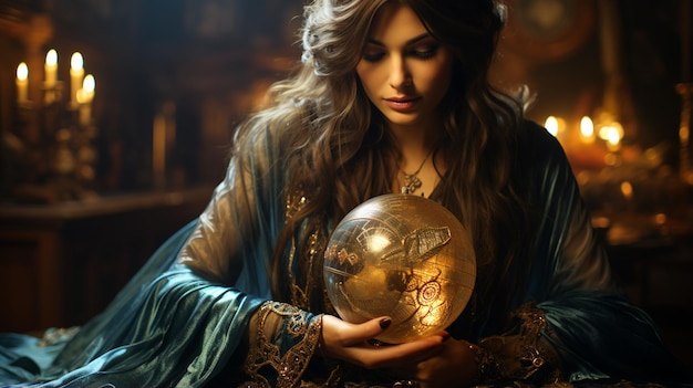 beautiful witch in crystal ball