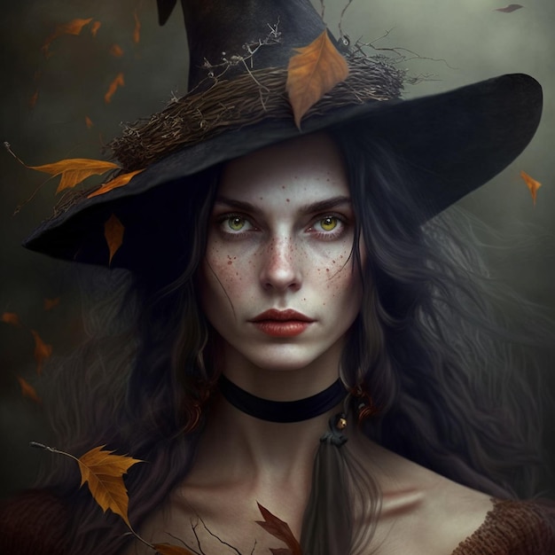 Beautiful witch portrait in forest