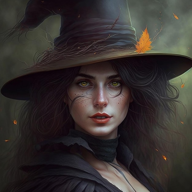 Beautiful witch portrait in forest