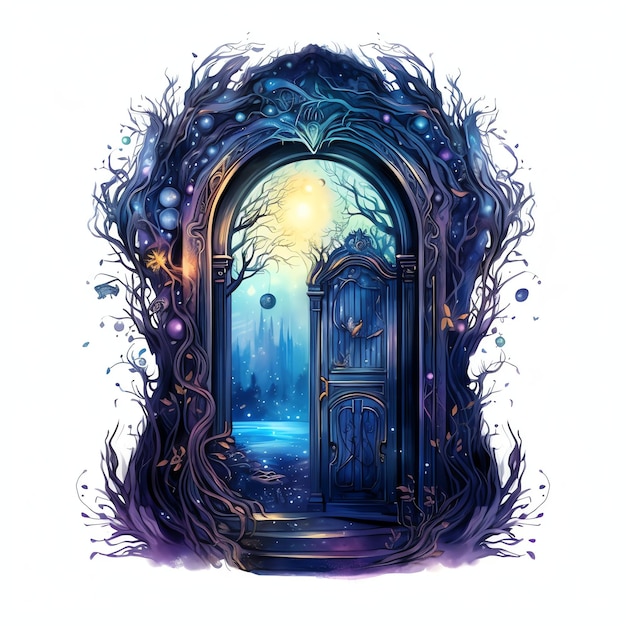 beautiful witch's door fantasy watercolor fairytale clipart illustration