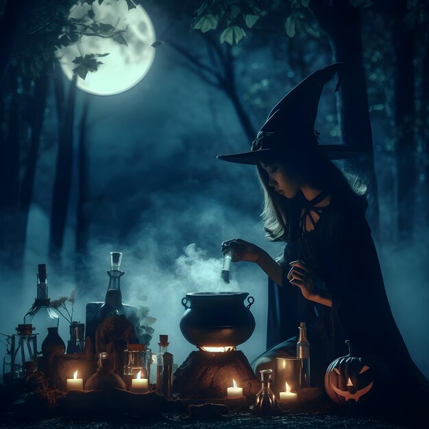 Beautiful witches carving pumpkins