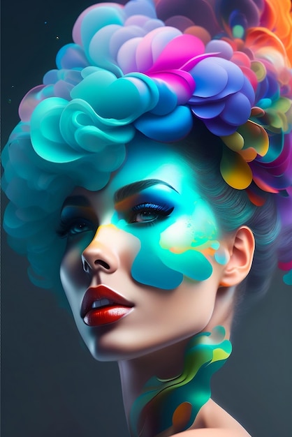 Beautiful woman abstract painting pattern art artistic makeup illustration generative ai