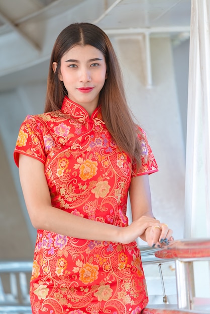 Beautiful woman Asian wearing traditional dress