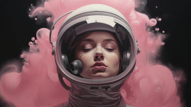 beautiful woman astronaut in pink