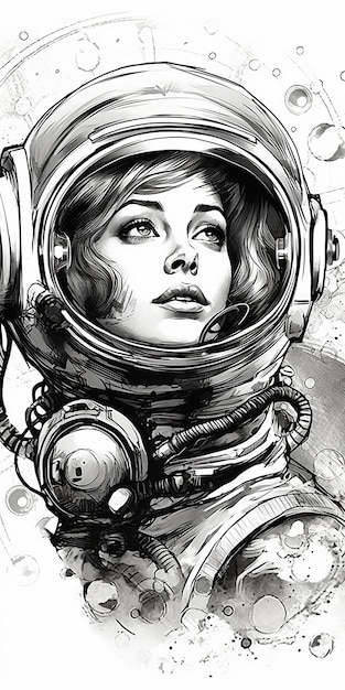 Beautiful woman astronaut tattoo style