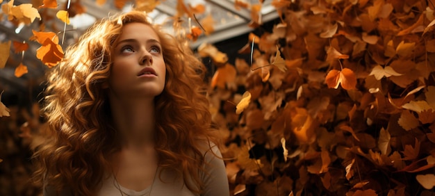 Beautiful woman in autumn forest