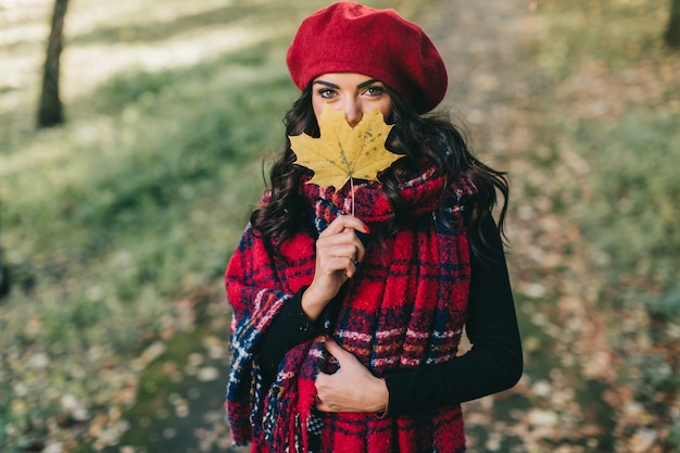 A beautiful woman in autumn.