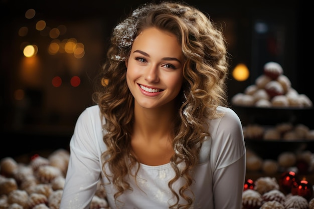 Beautiful woman bakes delicious and healthy holiday sweets