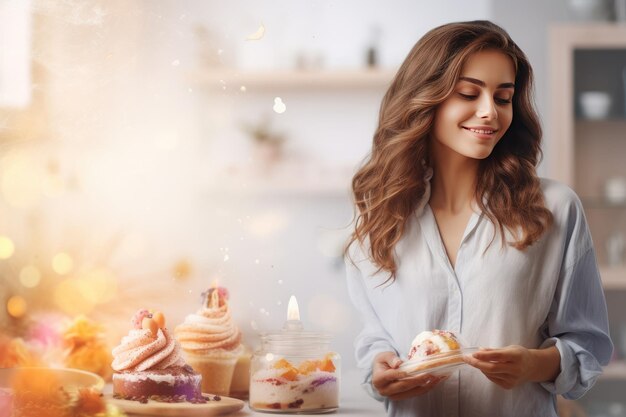 Beautiful woman bakes delicious and healthy holiday sweets