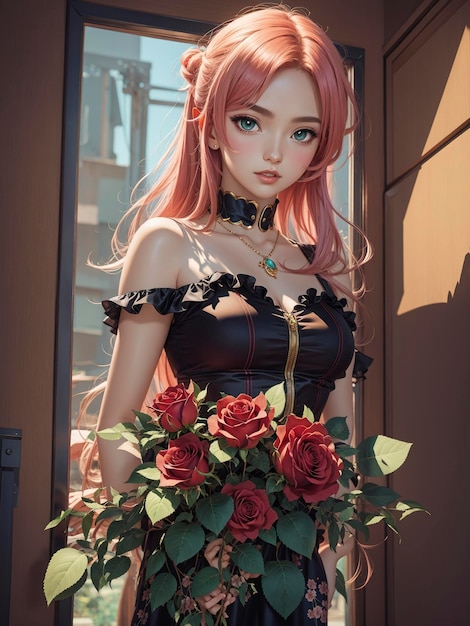 красивая женщина и красивые розы