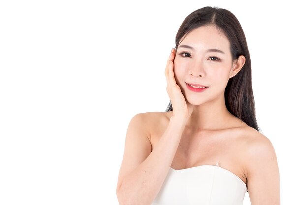 美しい女性の美しさhealthcare.beautyとspa.perfect新鮮な肌の白い背景