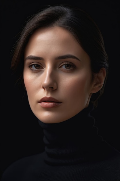 Beautiful woman in black turtleneck