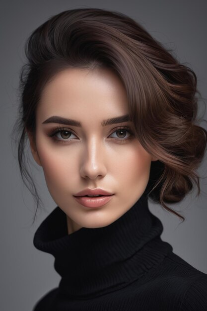 Beautiful woman in black turtleneck