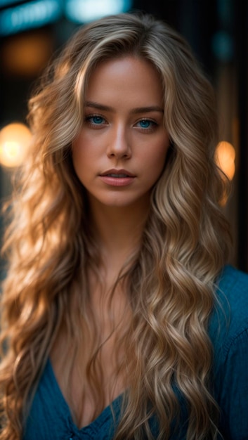 Beautiful woman blonde long hair blue eyes