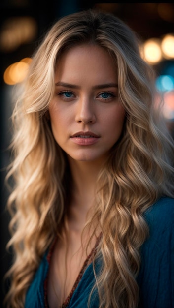 Beautiful woman blonde long hair blue eyes
