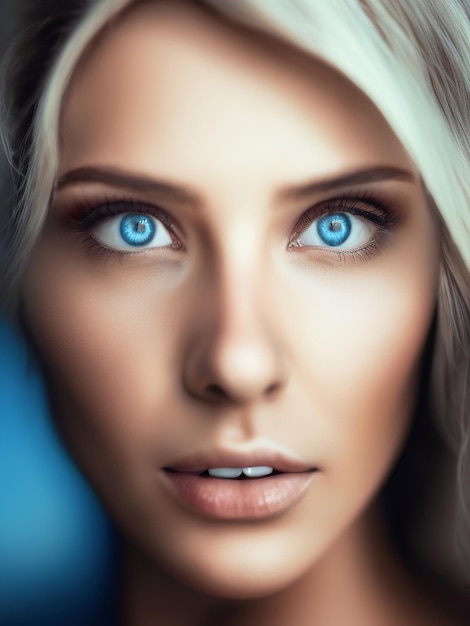 Beautiful woman blue eye looking at camera with selective focus