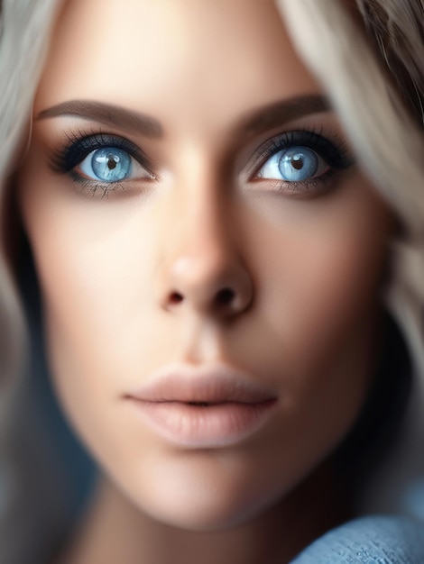 Beautiful woman blue eye looking at camera with selective focus