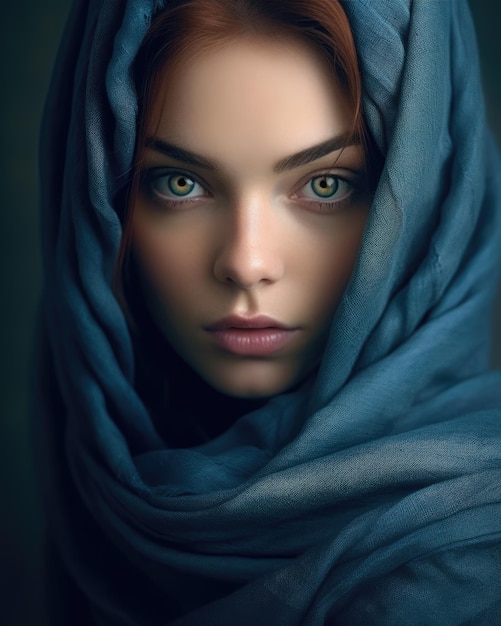 A beautiful woman in a blue scarf