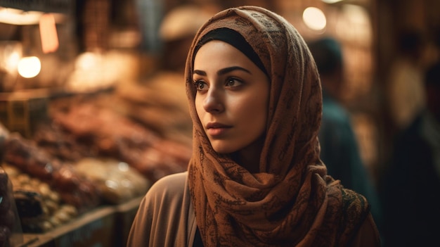 Beautiful woman on a blurred background of market selective focus model