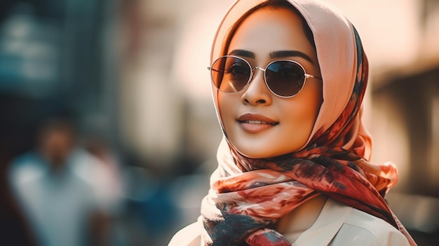 Beautiful woman on a blurred background of market selective focus model