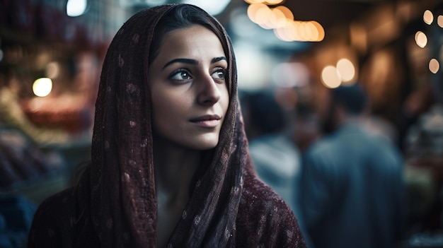 Photo beautiful woman on a blurred background of market selective focus model