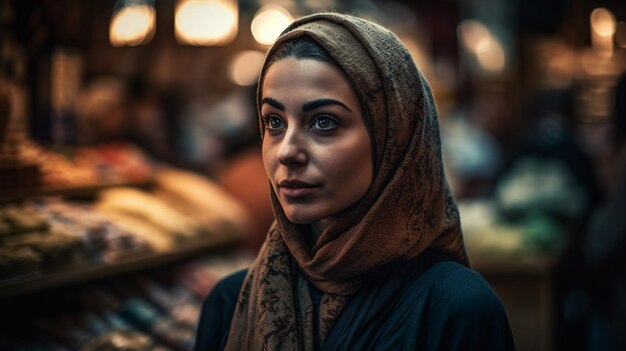 Beautiful woman on a blurred background of market selective focus model