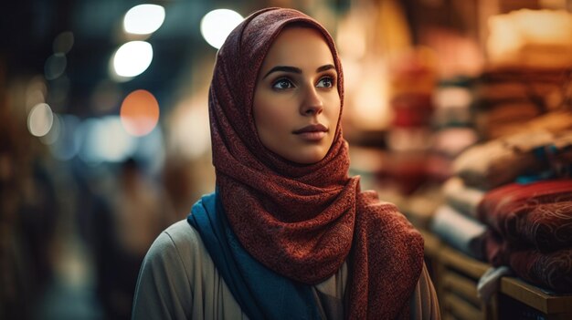 Photo beautiful woman on a blurred background of market selective focus model