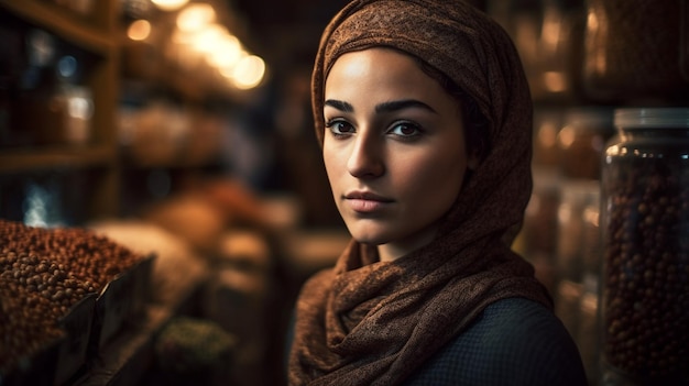 Beautiful woman on a blurred background of market selective focus model