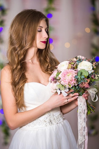 beautiful woman bride makeup and hairstyle girl studio