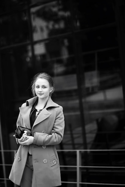 Beautiful woman at a business meeting black and white