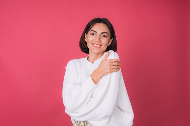 Premium Photo | Beautiful woman in casual white sweater, love concept ...